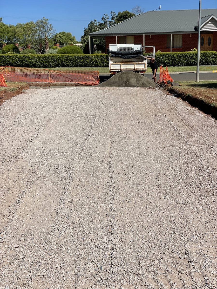 Finished gravel driveway crossover with the Riverina Diggers tipper truck delivering the final load
